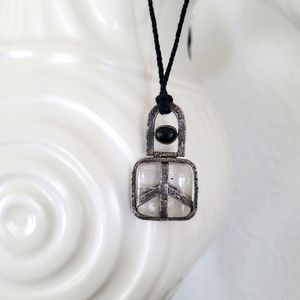 LOU ZELDIS Rutilated Quartz & Basalt Stone Sterling Silver Collectible